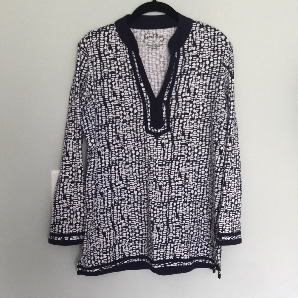 BLOUSE WOMENS NAVY/WHITE SMALL CORAL BAY